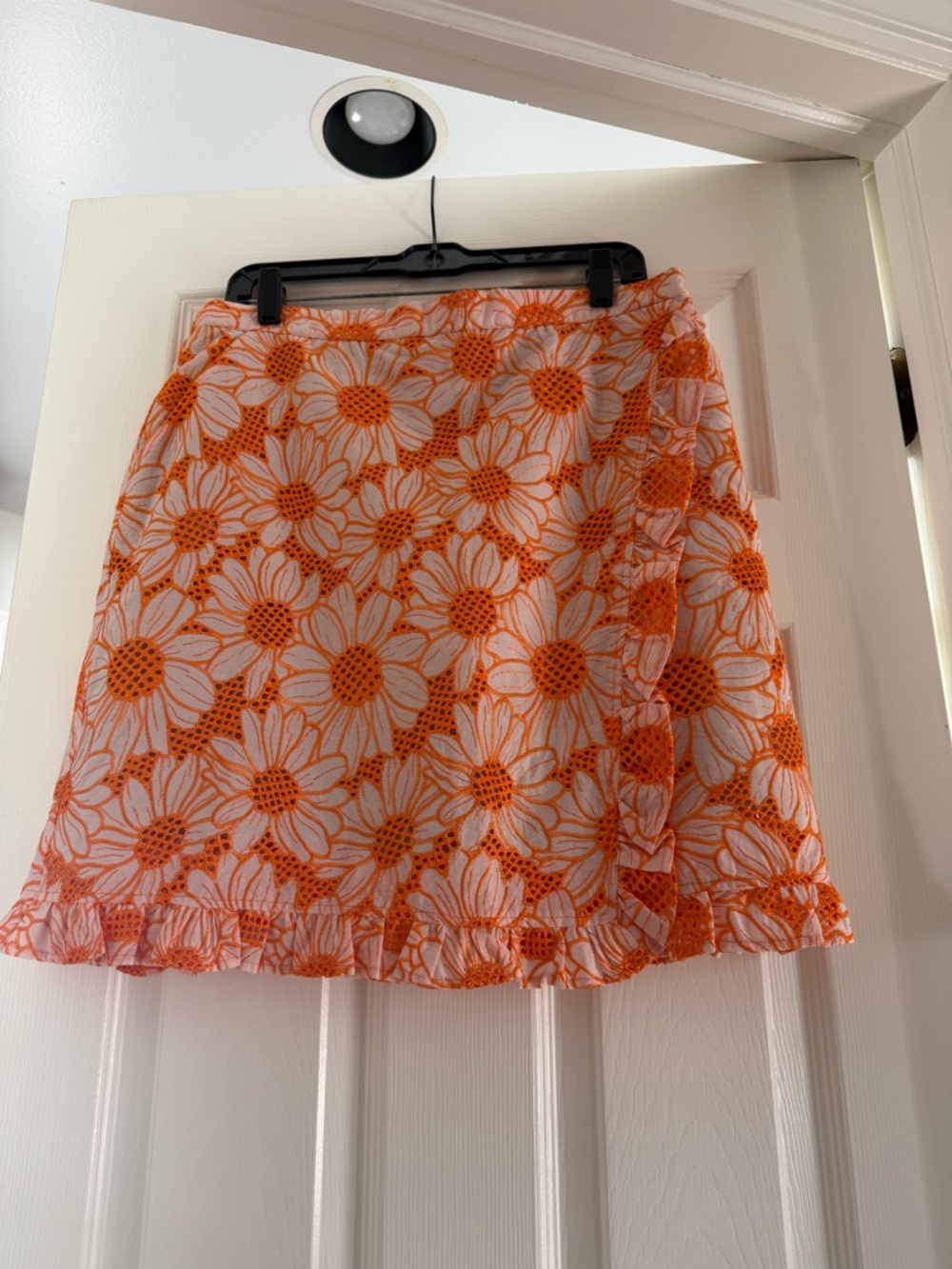 Anthropologie Orange Daisy Eyelet A-Line Mini Skirt